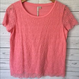 Lauren Conrad Lace Front Short Sleeve Shirt EUC